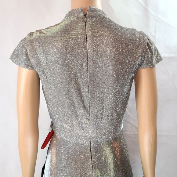 New Mac Duggal 26151 Women's (2) Silver Metallic Cap Sleeve Tea-Length Dress - Picture 7 of 16